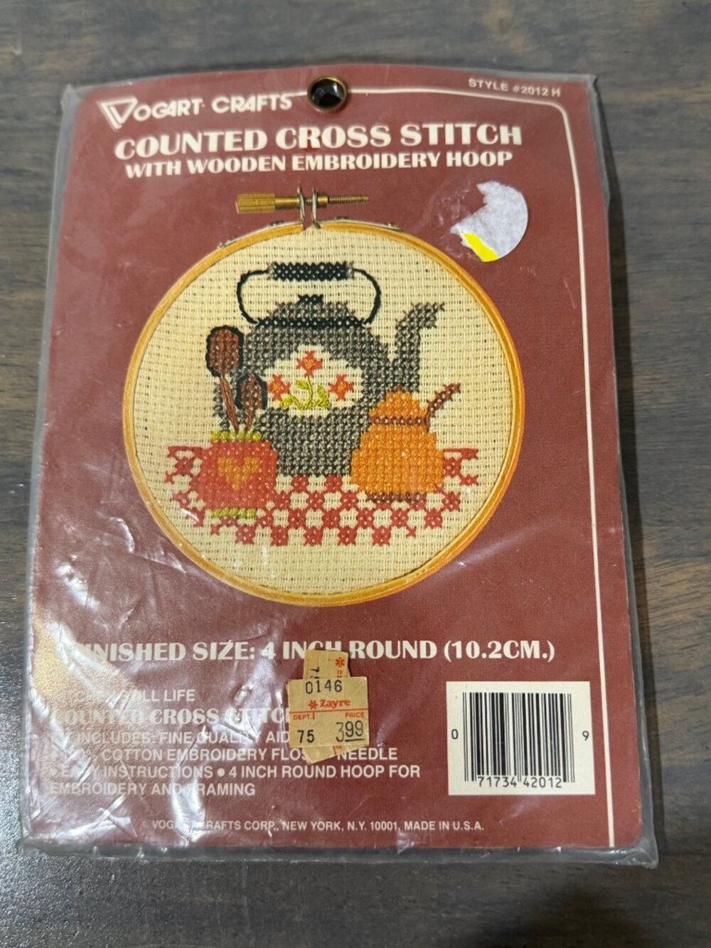 Vintage Vogart Counted Cross Stitch New Sealed 4" Round With Hoop Kitchen